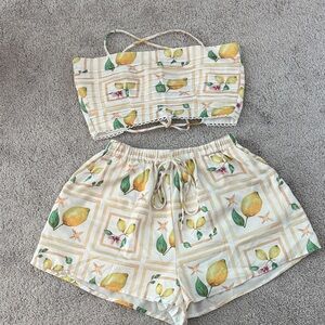 Lemon Print Crop Top and Shorts Set